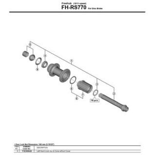 Lewa nakrętka zabezpieczająca i stożek z osłoną przeciwpyłową Shimano FH-RS770